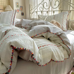 Cyflymder  100% Cotton Yarn-dyed Jacquard Floral Bedding Set Single Queen King Size Duvet Cover Bed Sheet/Fitted Sheet Pillowcases 3/4Pcs
