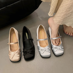 Cyflymder  Retro Women Shoes Beige High Heels 2025 Square Toe Chunky Sandals Footwear Mary Jane 12cm Latest Block Bow African 3cm Lolita