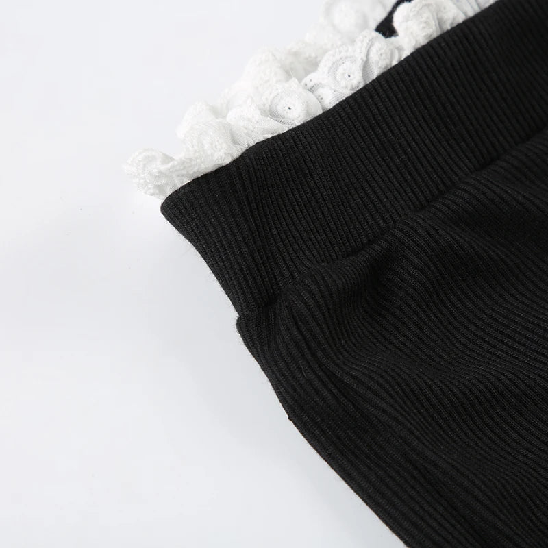 Cyflymder  Black Knit Flared Leggings Women Kawaii Ruched Patchwork Low Rise Skinny Casual Pants for Summer Streetwear y2k Trousers