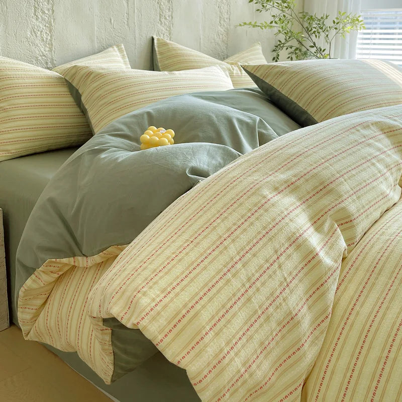 Cyflymder  Luxury Pure Cotton Striped Jacquard Bedding Set High Quality Non Fading Ultra Soft Duvet Cover Kit Adult Home Decor for Bedrooms