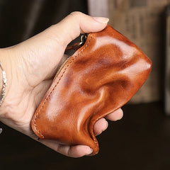 Cyflymder Handmade Original Genuine Leather Short Coin Purse Wallet Male Zipper Simple Mini Small Purse Key Bag Coin Wallet Card Bag