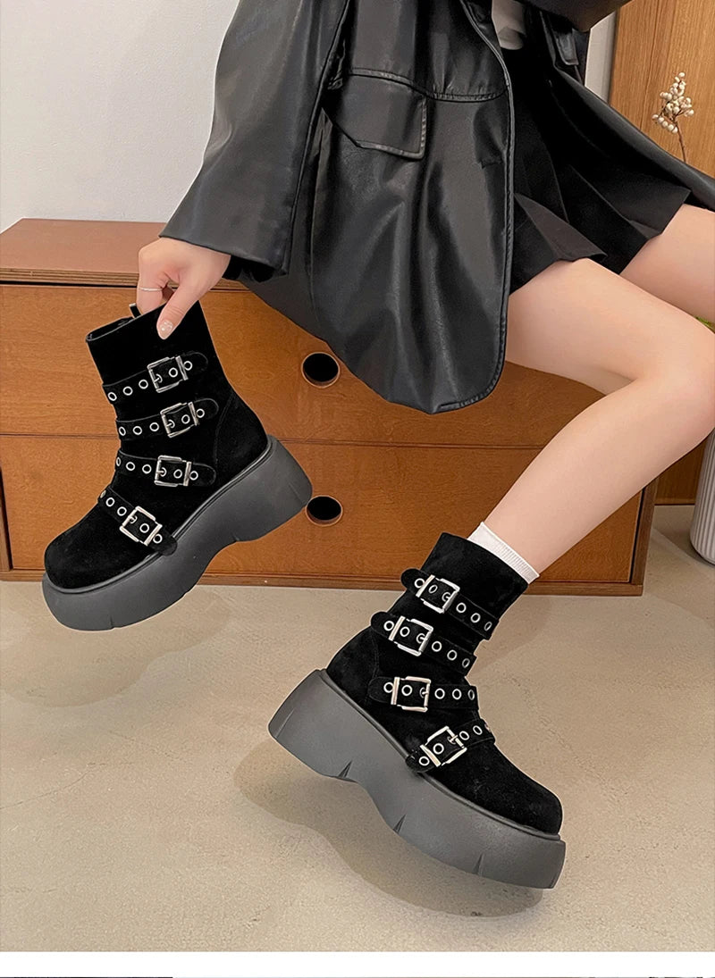Cyflymder  Autumn Winter Platform Thick Bottom Women Ankle Boots Fashion Female Height Increase Short Booties