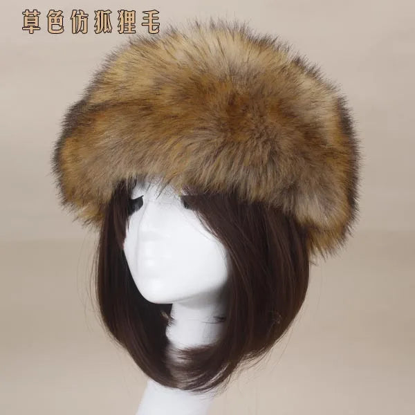 Cyflymder Winter Thick Furry Hairband Fluffy Russian Faux Fur Women Girl Fur Headband Hat Winter Outdoor Earwarmer Ski Hats Hot