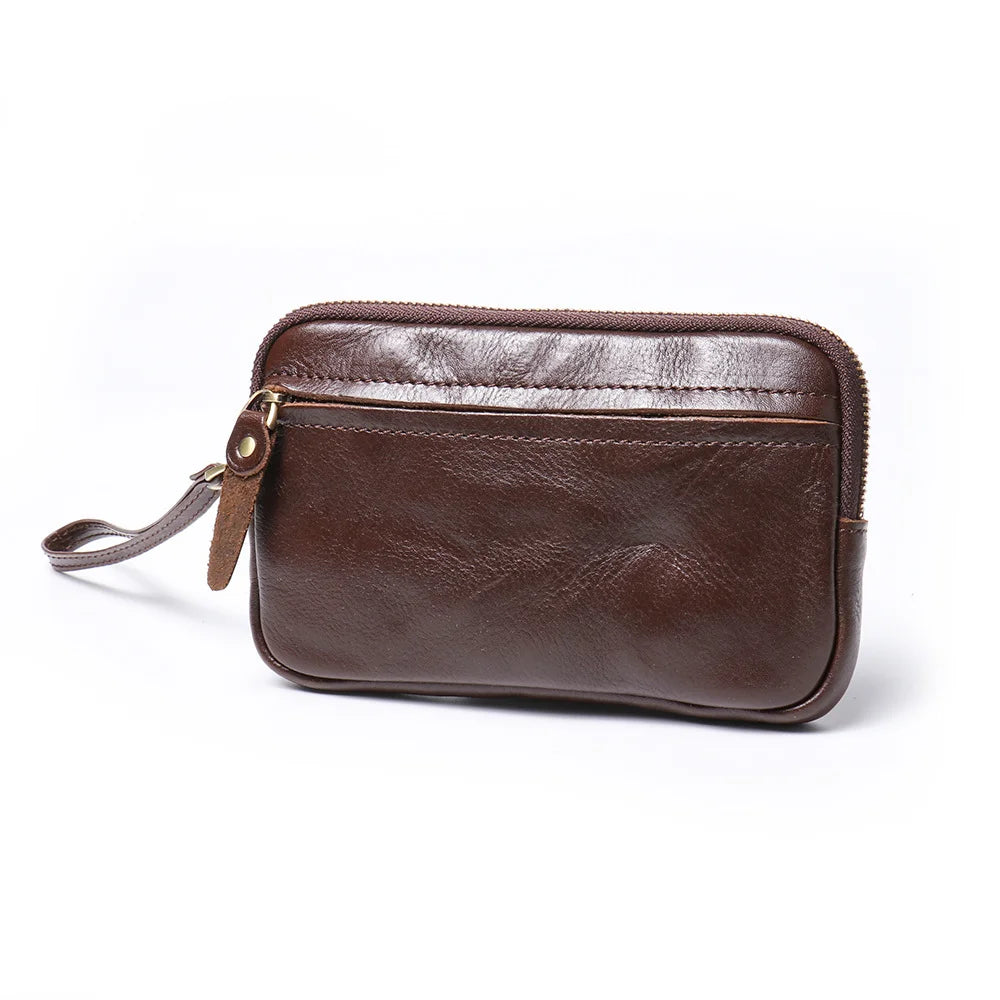 Cyflymder  New Vegetable Tanned Leather Zipper Pouch, Cowhide Coin Purse, Large-capacity Card Holder, Leather Storage Bag, Key Case