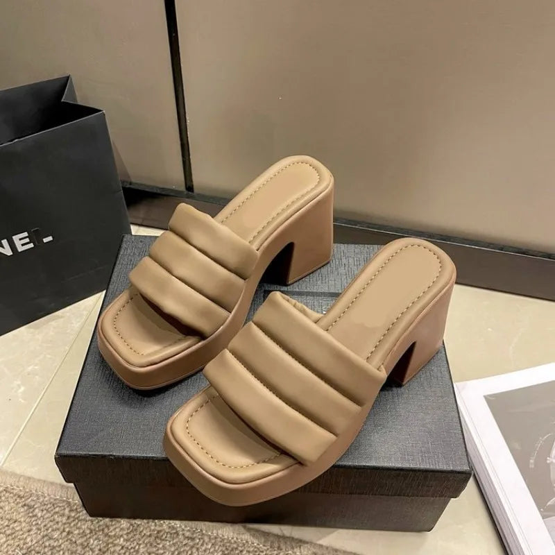 Cyflymder  Elegant Women Platform Slippers Soft PU Summer Peep Toe Thick Sole Female Outdoors Non-slip Casual Beach Heels Slippers