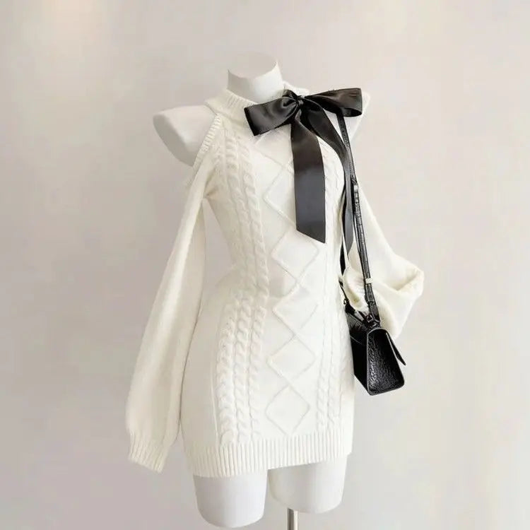 Cyflymder  Sexy Bodycon Slim Knitted Dress Solid Elegant Short Party Dress Harajuku Y2k Fashion Dress Woman Chic Design