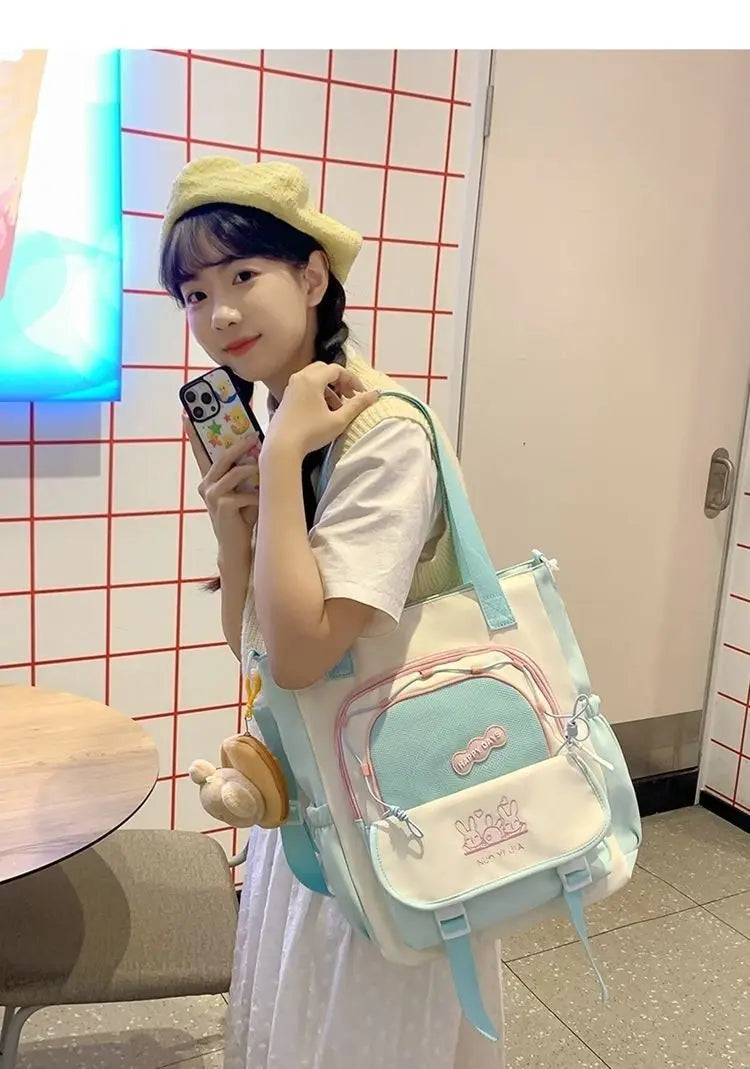 Cyflymder  Cute color blocking little fresh college girl crossbody bag Japanese ins large capacity student class single shoulder tote bag