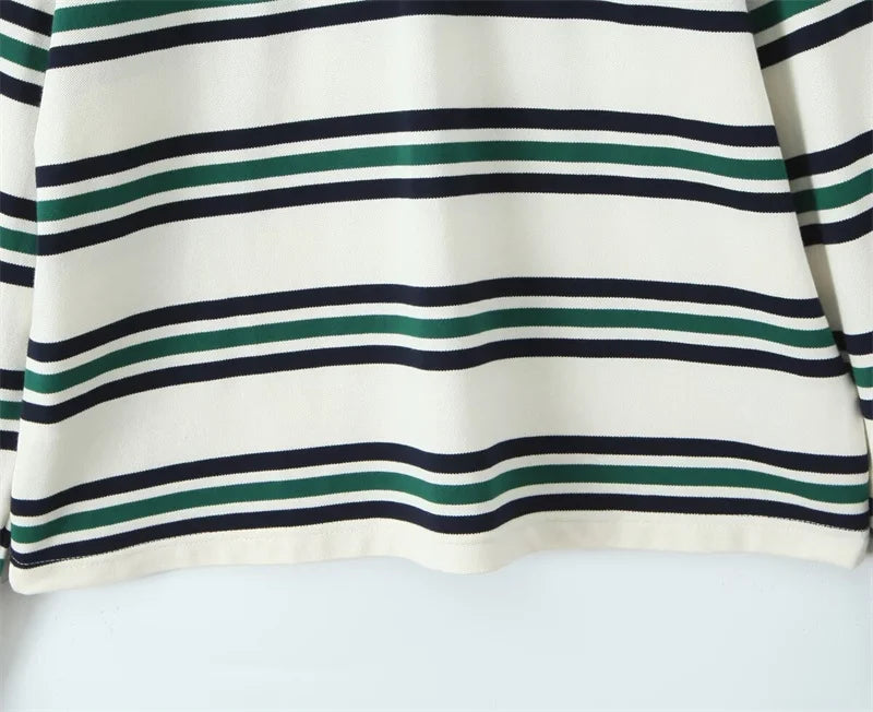 Cyflymder  Loose Fits Casual Street Sle T-irt  Collar Contrast Color Versatile Lazy Sli Top American Retro Striped