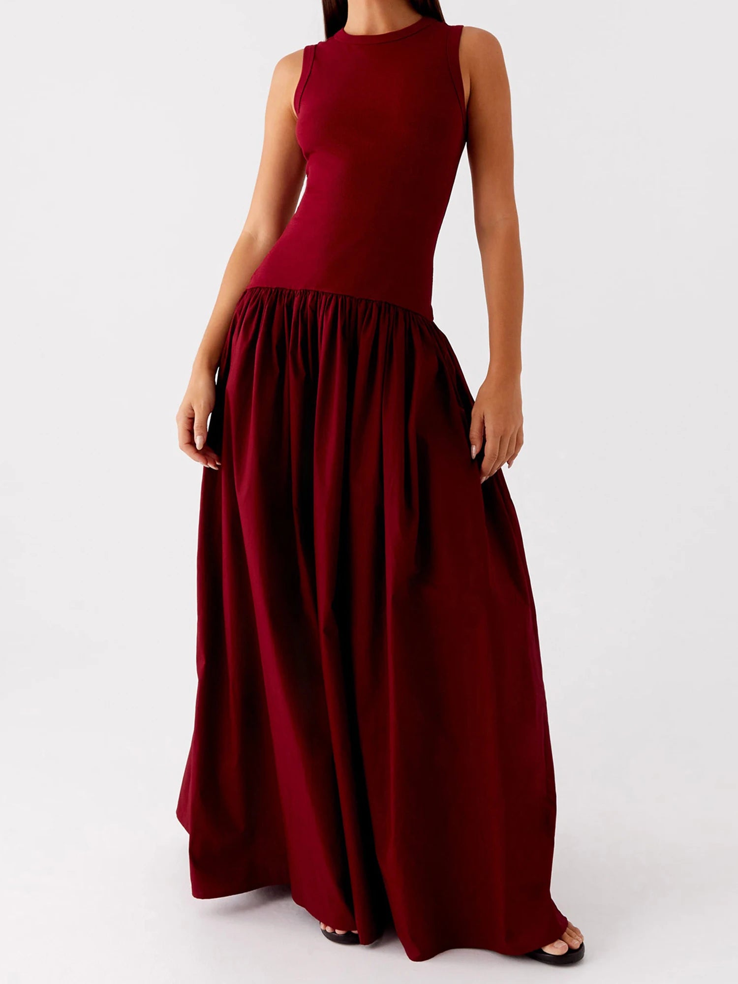 Cyflymder  Elegant Sleeveless Midi Dress with V-Neckline and Floral Print Perfect for Summer Parties and Beach Outings in Style