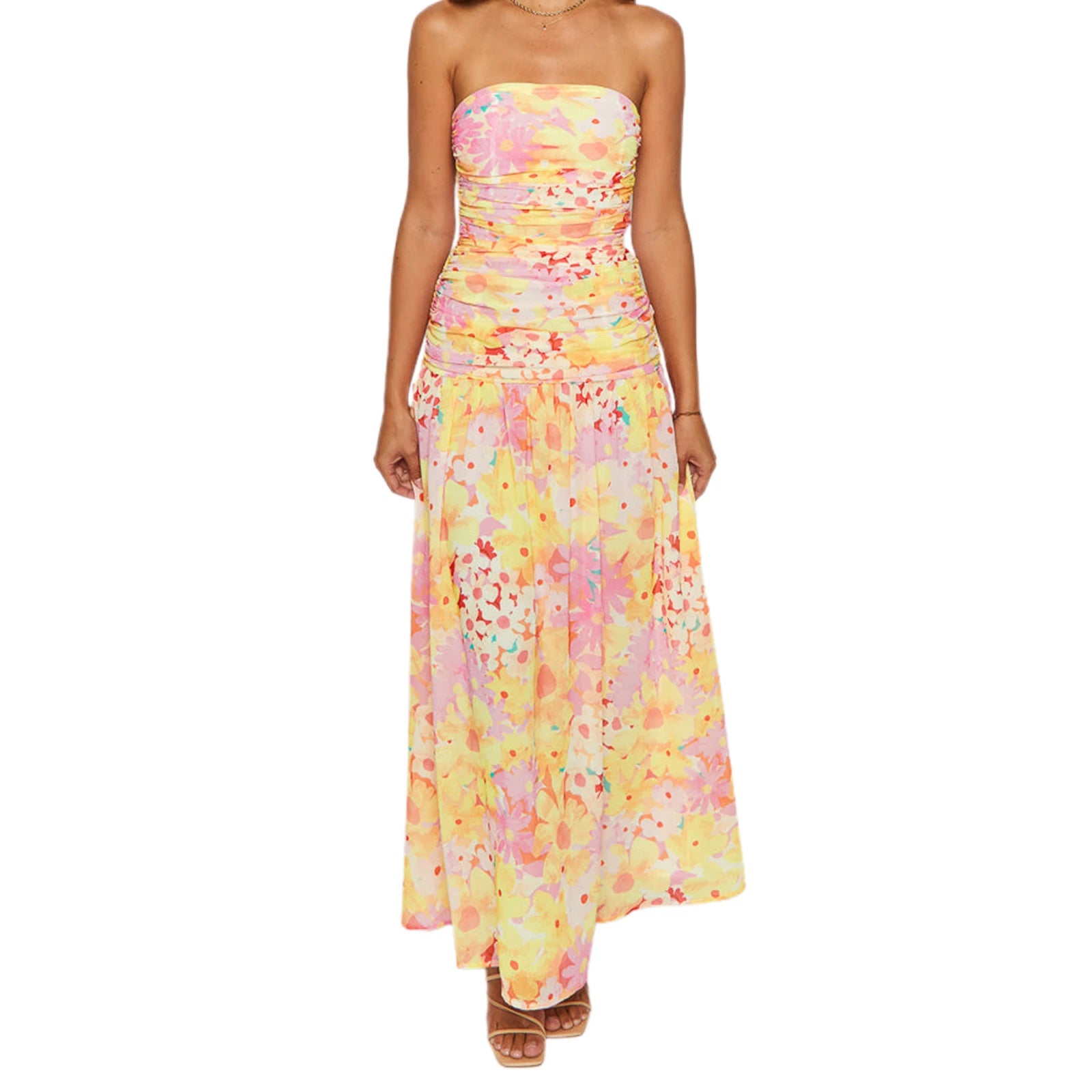 Cyflymder  Women s Floral Print Maxi Dress Sleeveless V-Neck Empire Waist Summer Dress with Ruffle Hem and Adjustable Straps