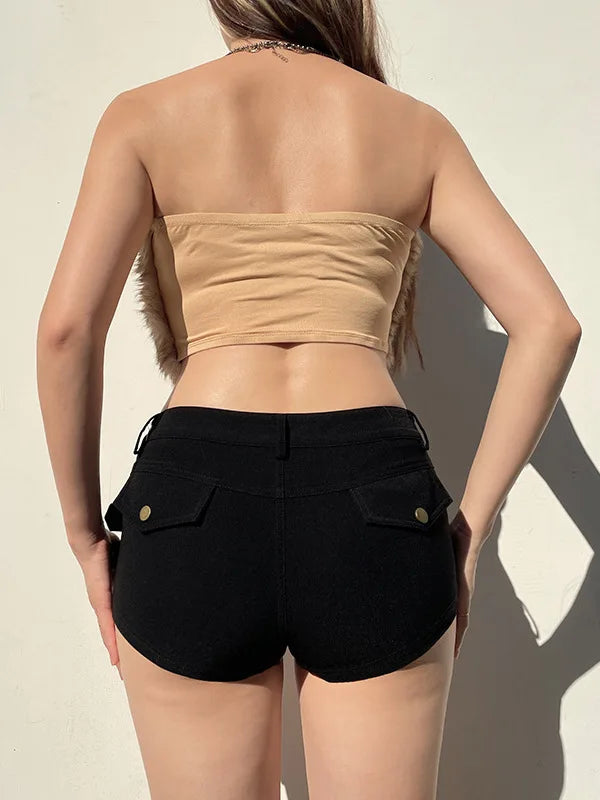 Cyflymder  Sexy Slim Fit Waist Bule Super ort Pants Asymmetric Street Sle Low Waist Tee-quarter Length Thin Fabric Summer Faion