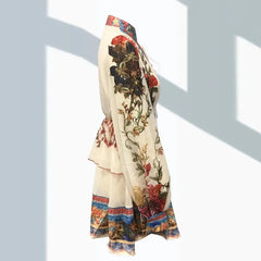 Cyflymder  Bohemia Floral Printed Elegant Women Dress Lace Up Vintage Lantern Sleeve High Waist Autumn Holiday Mini Dress Ethnic Vestidos