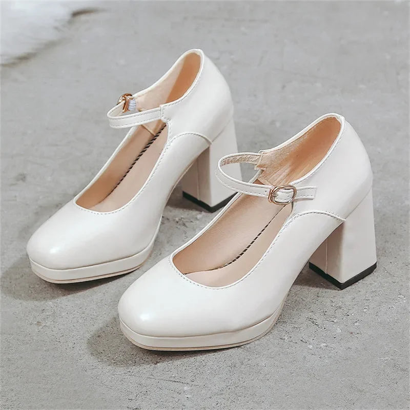 Cyflymder  Woman Pumps Square High Heels Platform Heel for Women Summer Mary Jane Shoe Black Heels Women's Shoes Sandals Brown