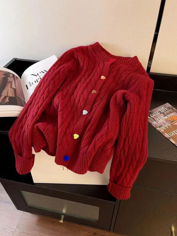 Cyflymder  Chic Rainbow Buttons Cardigan Sweaters Women Korean Sweet Loose Casual Knitted Coat Fashion O Neck Lady Long Sleeve Tops