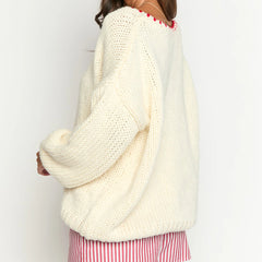 Cyflymder  y2k Sweater Women Fashion Clothes Contrast Color V Neck Long Sleeve Loose Fit Knitted Tops 2000s Clothing Streetwear