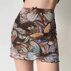 Cyflymder  New Summer American Retro Printed Mesh High-waisted Skirt for Women's Fashionable Slim Hip-packing Skirt