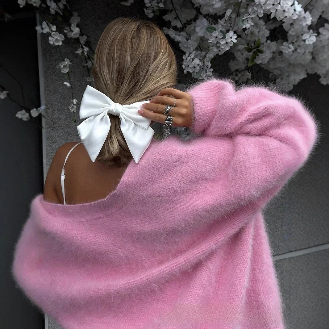 Cyflymder  Thiened Loose Knitted Cardigan Women's V-ne Fake Mink Sweater Soft Autumn New Sle Top Faion Outerwear Coat