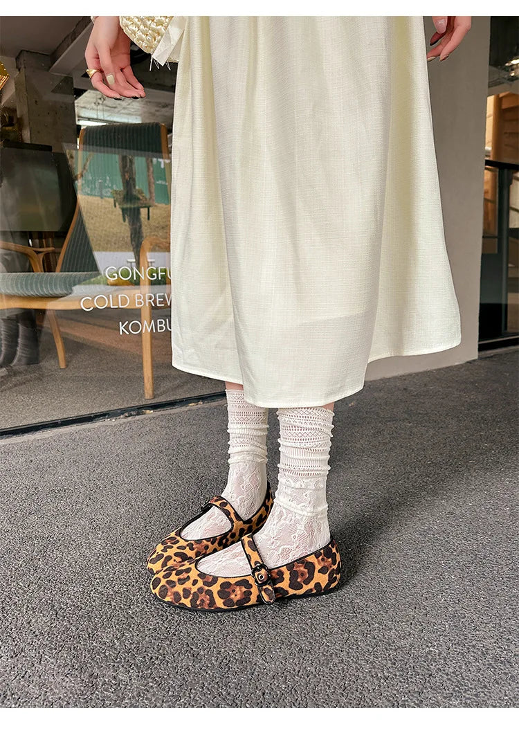 Cyflymder  Low Heels Leopard Shoes Ballerinas Woman 2025 Modis Round Toe Casual Female Sneakers Flats All-Match Ballet Cute Dress leopard M