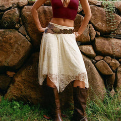 Cyflymder  Women Y2K Lace Midi Skirt Sheer Mesh Skirts Boho Ruffle Long Flowy Skirt See Through Beach Holiday Floral Maxi Skirt