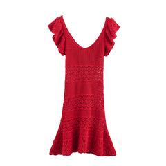 Cyflymder  Sexy Vacation Summer Sexy Knitted Women's Mini Dress Fashion Solid Color Sleeveless Hollow O-Neck Straight Ladies Dress