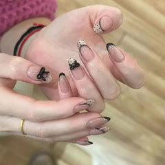 Cyflymder  24pcs Press on Nails Cat Eye Polka Dot Bow French False Nail Sweet and Cool Temperament Removable Wearable Nail for Women&Girl