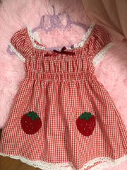 Cyflymder   Cute Strawberry Plaid Crop Tops Women Sweet Kawaii Puff Sleeve Lace Bow Blouse New Japanese Style Strawberry Fairy Shirt