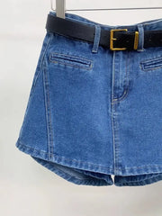 Cyflymder   Irregular Denim Skirt Women Summer New High-waisted and Thin Anti-light A-word Hip-wrapped Short Skirt Culottes