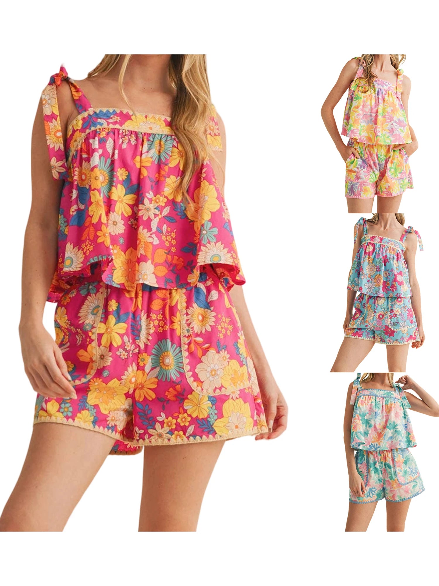 Cyflymder  Women s Casual Tie Dye Print Sleeveless Tank Top and Elastic Waist Shorts Set for Summer Loungewear and Sleepwear