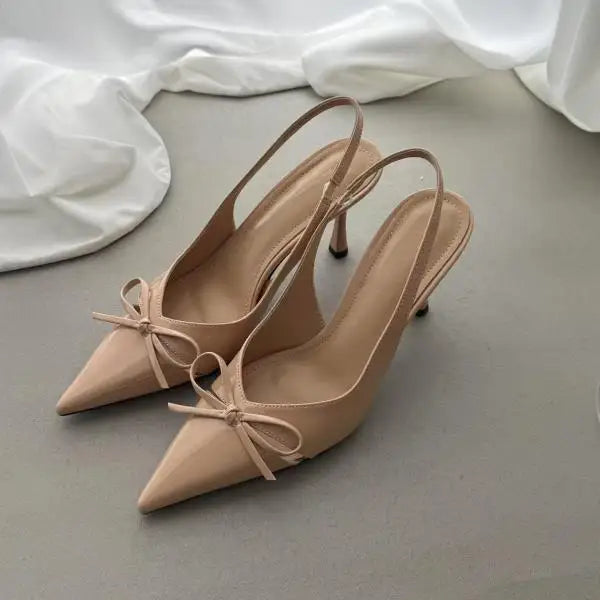 Cyflymder  Bow Shoes High Heel Sandal for Women Shallow Mouth Open High-heeled Pointed Spring Leather Stiletto Girls Scandals Butterfly-kno