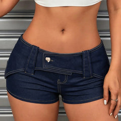 Cyflymder  Imitation Denim Shorts European American Street Style Slim Fit Low Waist Retro Three Quarter Pants