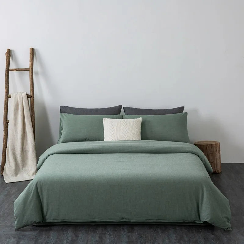 Cyflymder  Solid Color Pure Cotton High-Density Bedding Sets Washed Cotton Soft Duvet Cover Kit Skin Friendly Breathable Bedclothes