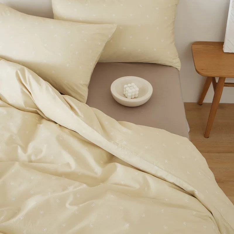 Cyflymder  Nordic Style Pure Cotton Solid Bedding Sets Luxury Skin-Friendly Duvet Cover Fitted Sheet Pillowcase Single Queen Size Quilt Set