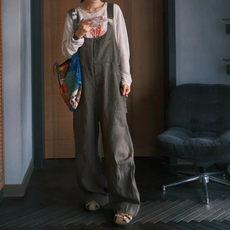 Cyflymder  Wide Leg Overalls Women Vintage High Waist Pockets Straight Jumpsuit American Style Baggy Casual Cargo Pants Streetwear
