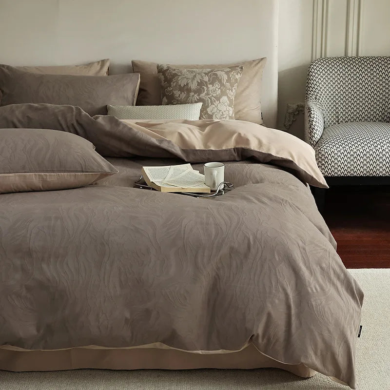 Cyflymder  Premium 100S Pure Cotton Jacquard Bedding Sets Luxury Skin Friendly Smooth Quilt Cover Kit Bed Linens for Adults and Children