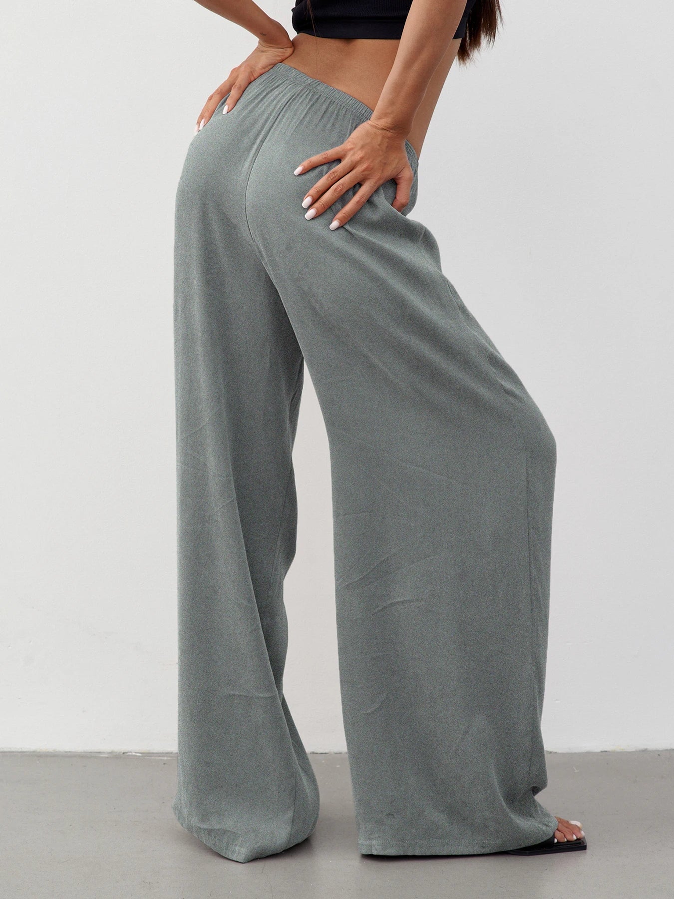Cyflymder  Casual Solid Wide Leg Pants Loose Basic Mid-Waisted Straight Pants Women Spring Autumn Streetwear Ladies