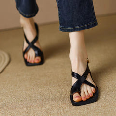 Cyflymder  Tight Strip Design Women's Sandals Open Toe Low Heels Sandals Summer Ankle Strap Women Shoes Fashion Square-toed Shoes 678