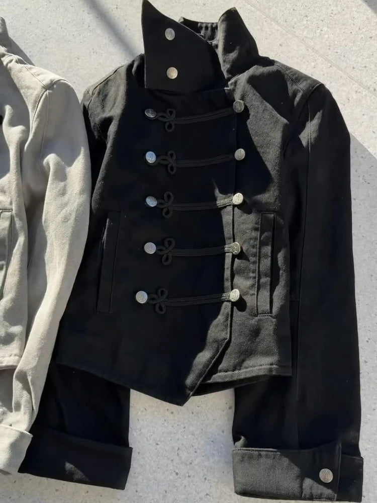 Cyflymder   Y2k Napoleon Jacket Vintage Military Style Stand Collar Jacket Fashion Slim Fit Double Breasted Streetwear Unisex New Outerwear