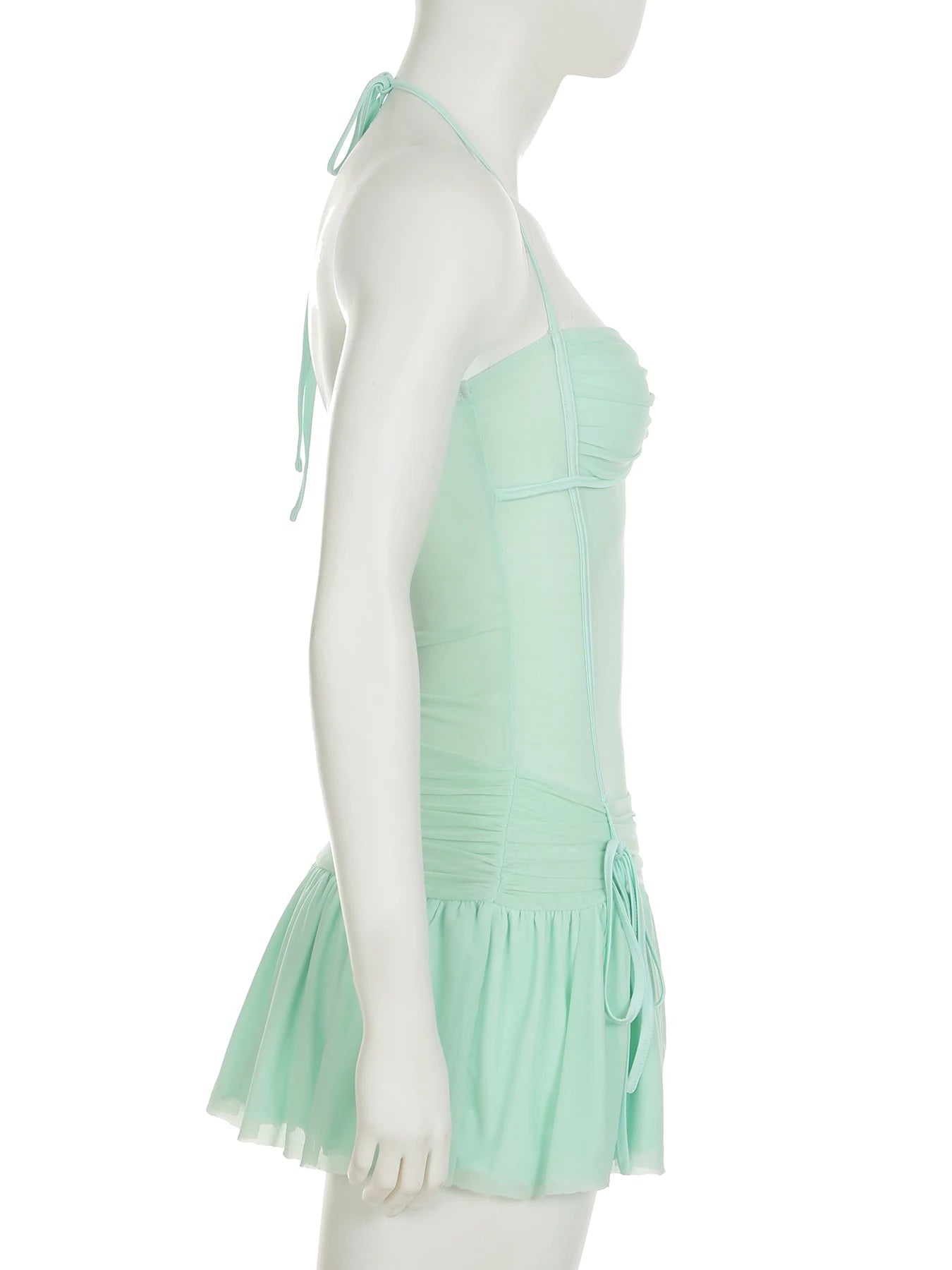 Cyflymder  Beach Style Bandage A-Line Pleated Dress Holiday See Through Solid Slash Neck Sleeveless Mini Dresses For Women 2025