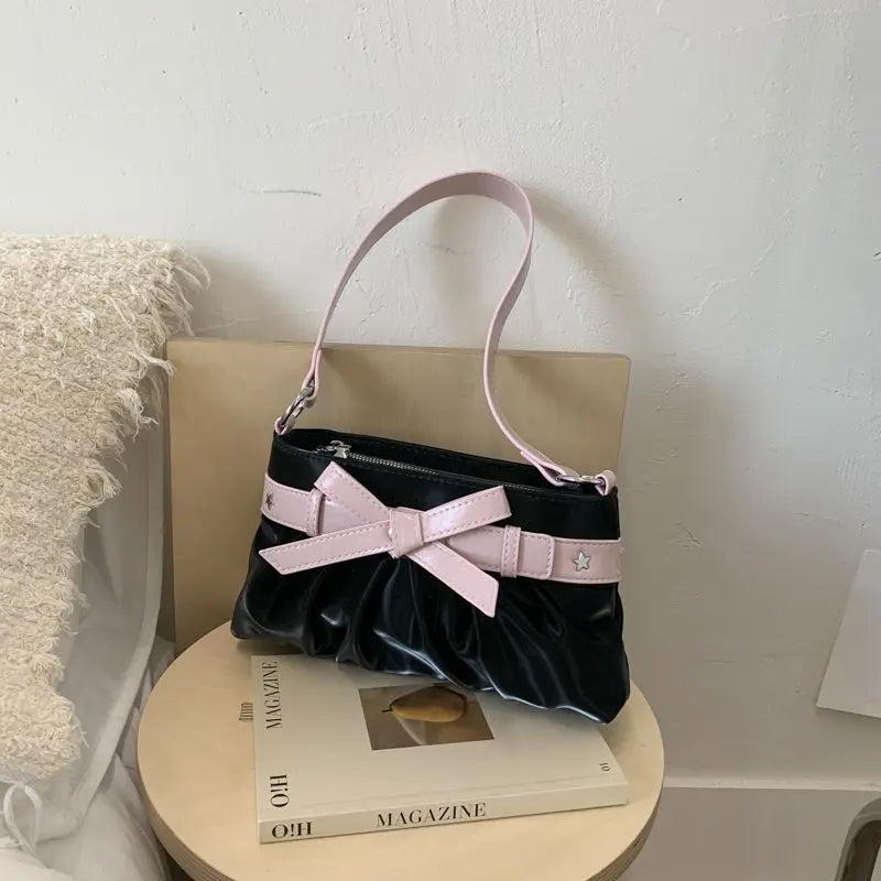 Cyflymder  Korean Hot Girl Bow Studded Handbag Women Simple Design Sweet Shoulder Bag Ladies Elegant Fashion Underarm Purse Y2k Aesthetic