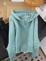 Cyflymder   Coquette Stripes Cheery Surcoat Y2K Women Clothing Cute Sweet Adorable Playful Sweater Minimalist Long Sleeve Cardigan Knitwear