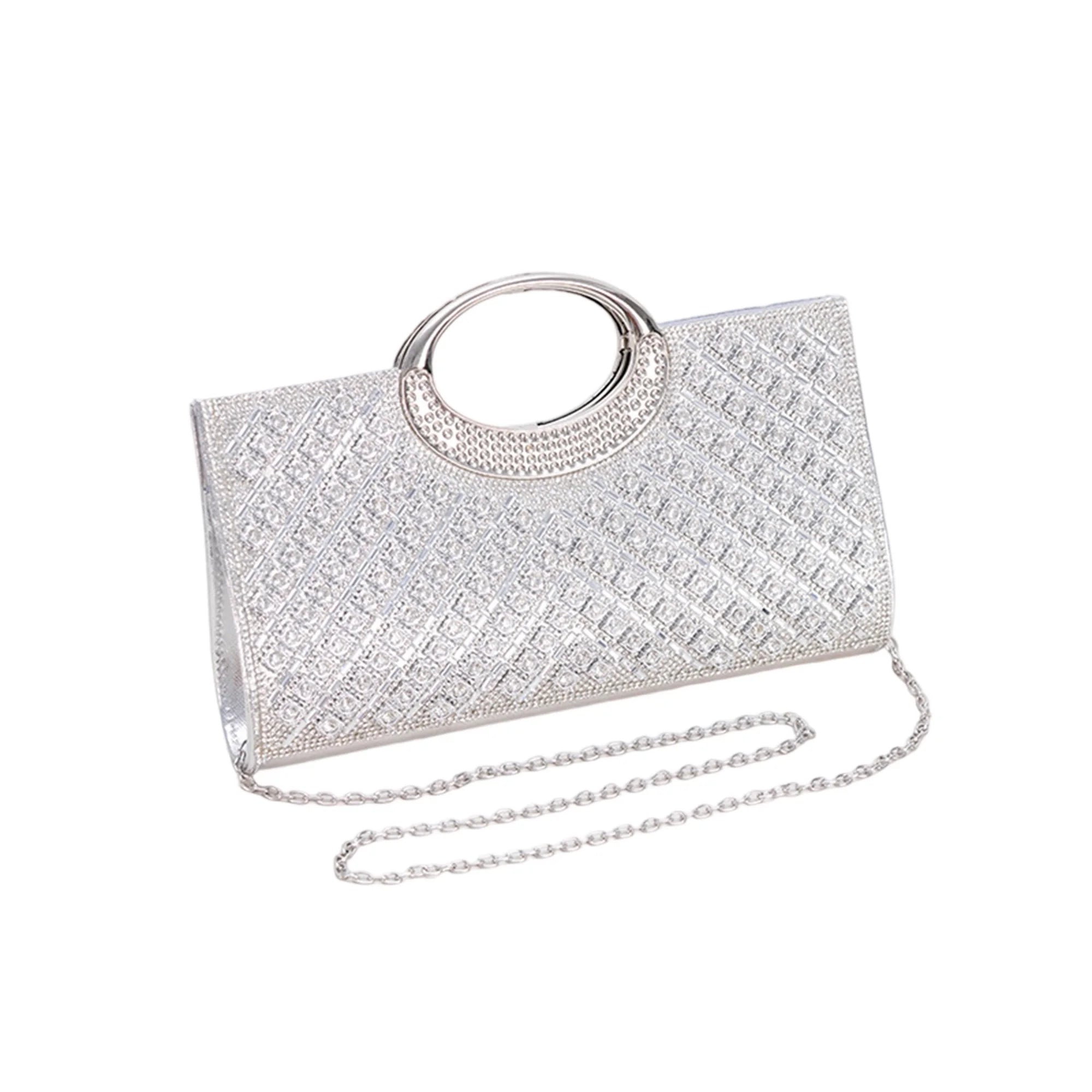 Cyflymder  Luxury Crystal Embellished Clutch Purse with Detachable Chain Strap and Matching Hairband for Special Occasions