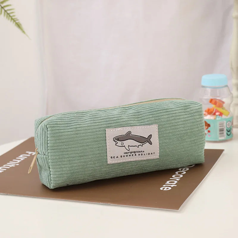 Cyflymder  Corduroy Pencil Case Korean Stationery Pencil Pouch Estuche Escolar Shark Pen Case School Supplies Trousse Scolaire Pencilcase