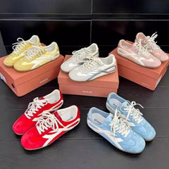 Cyflymder  Women Eyelet Lace-up Round Toe Colorblock Sneakers Autumn Women Casual Daily Flats Shoes 2025 Korean Style Spring Autumn