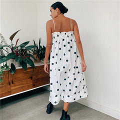 Cyflymder  Y2k Polka Dot Smocked Tiered Maxi Dress Bow Tie Shoulder Boho Midi Sun Dress Casual Beach Long Dresses for Women