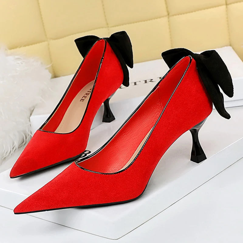 Cyflymder Shoes Bowknot Female Kitten Heels Suede Women Pumps Spring New High-heels Fashion Sweet Ladies Shoes Luxury Pumps