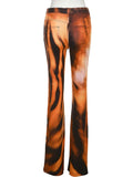 Cyflymder Tiger Print Flare Pants Women Y2K Summer Trend Skinny Elastic Wild Casual Streetwear Basic High Waist Trousers