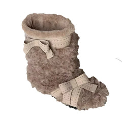 Cyflymder   Snow Boots for Women Fur Flats Warm Dress Cotton Shoes Designer Winter Ankle Boots New Fashion Short Plush Bow Ladies Botas