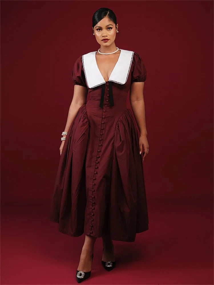 Cyflymder  Long Dresses Women Sexy V Neck Short Sleeve Sweet Dress Elegant New in Summer Fashion Street Wear