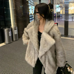 Cyflymder Autumn Winter Oversized Loose Casual Luxury Soft Thick Warm Hairy Faux Fox Fur Coat Women Long Sleeve Fluffy Jacket