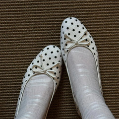Cyflymder  Brand Design Black Dots Slip On Loafers Shoes Women Elegant White Horsehair Inner Med Heels Comfy Walk Daily Office Lady Pumps